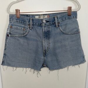 Levi's 517 Light Blue Frayed Denim Shorts that were cut from jeans | 31